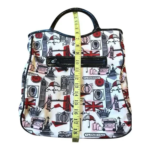Lulu Guinness City London Tote Red Black Patent Trim Hand Bag Purse Betsy Coutur - Picture 9 of 9